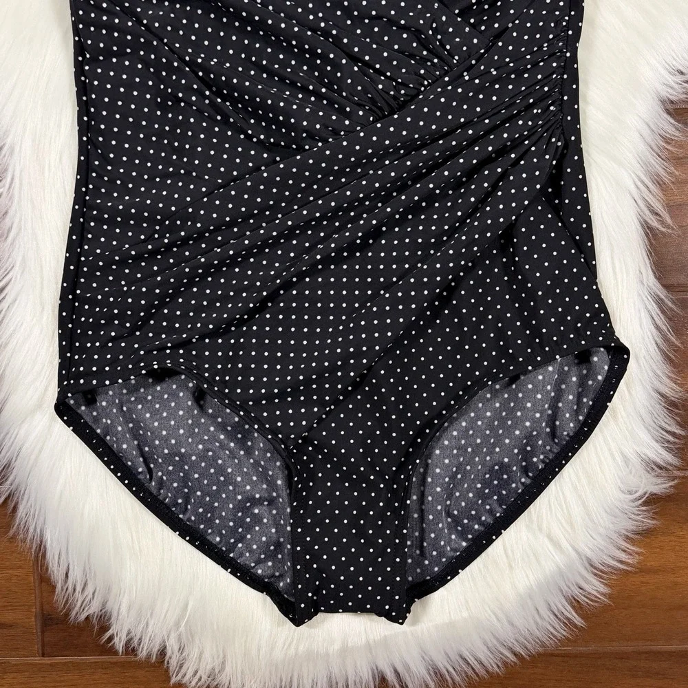 Miraclesuit‎ Size 14 Black Polka Dot Pin Point Oceanus One Piece Swimsuit
